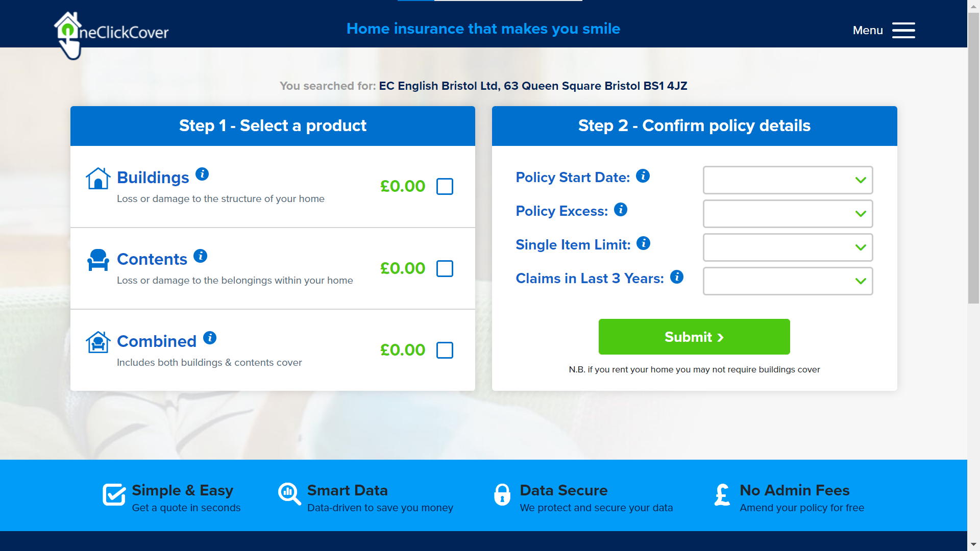 Simplified insurance customer journey