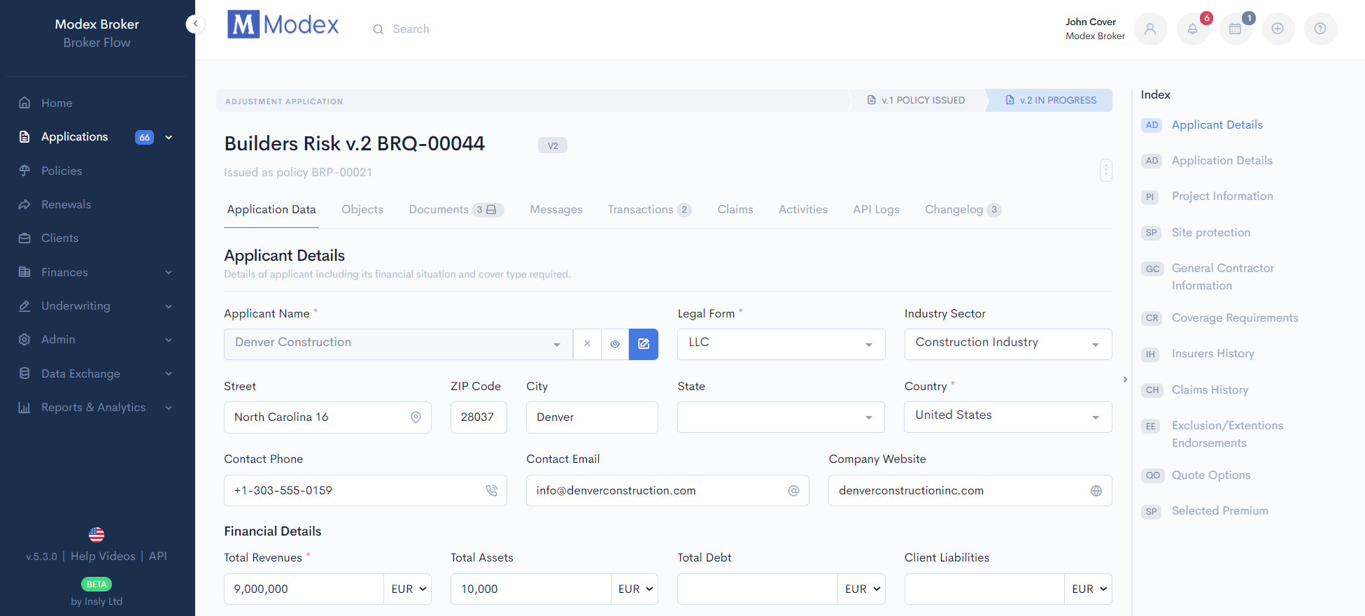 Risk application form
