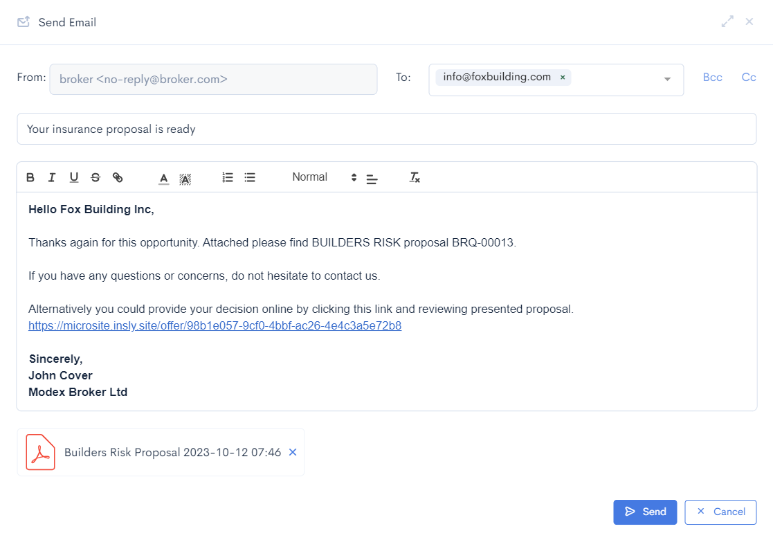 email send popup